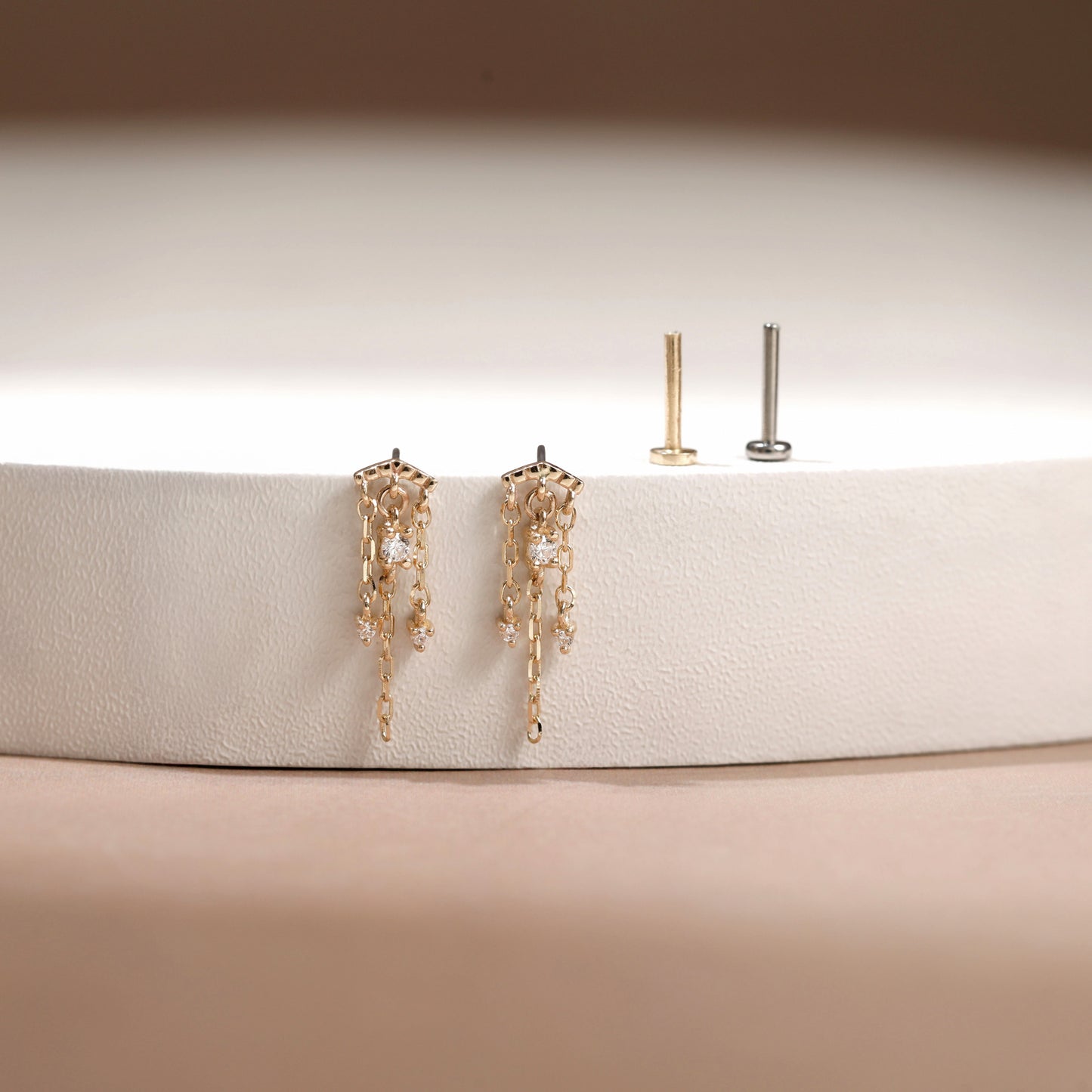 14k Solid Gold Dangle Chain Drop Earring
