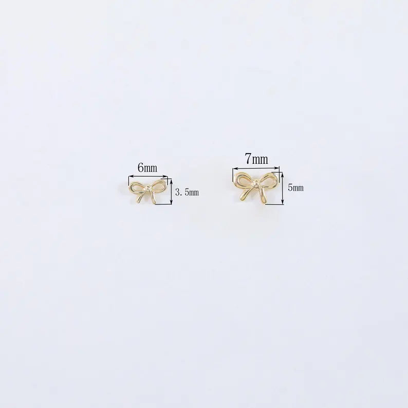 14K Solid Gold Bow Flat Back Earring