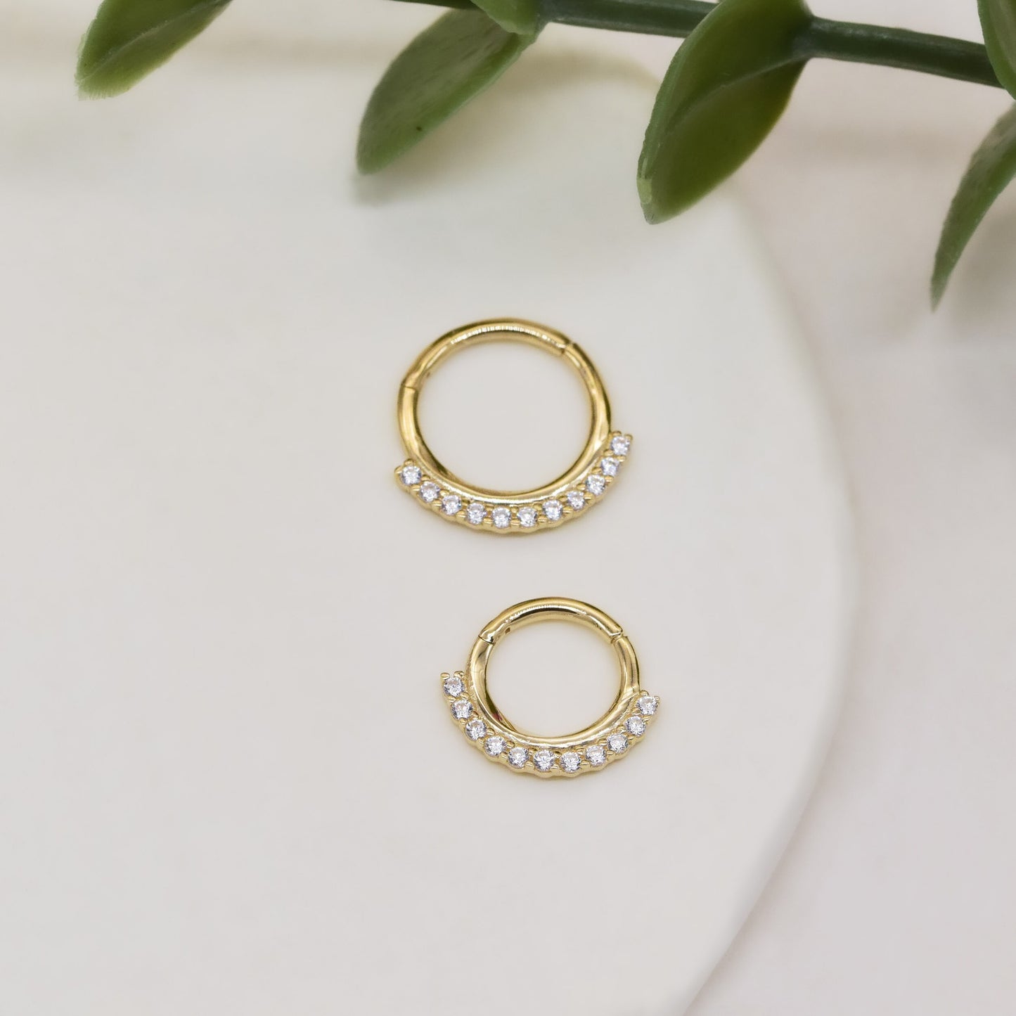 14K Solid Gold Hinged Cubic Zirconia Septum Ring 18g