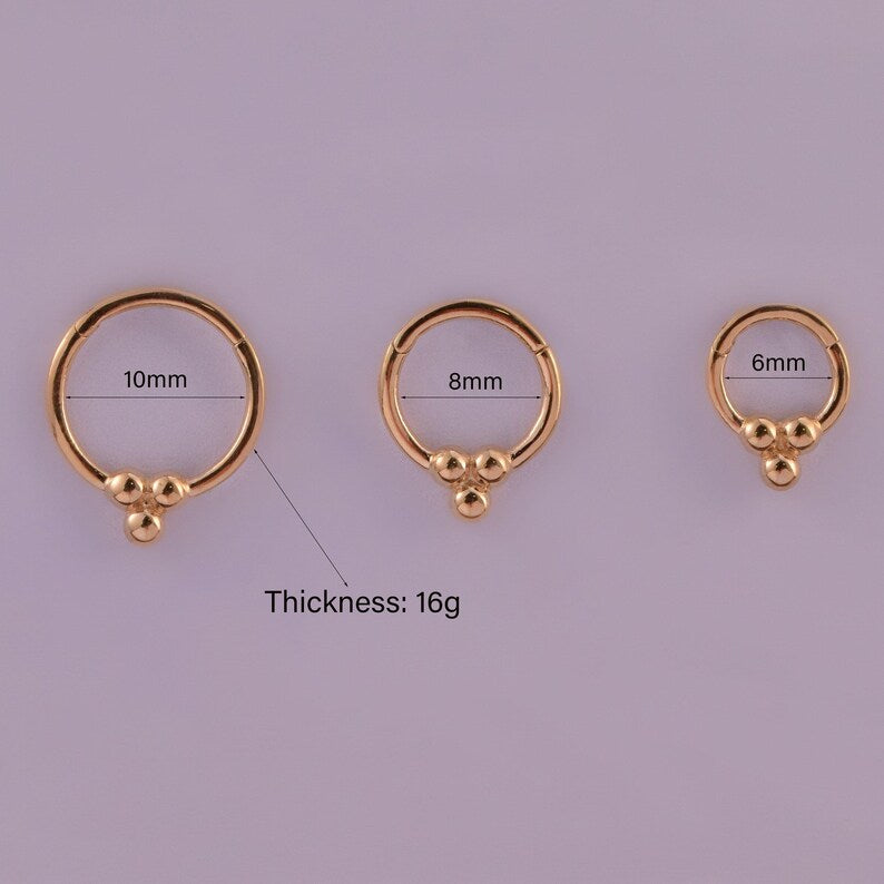 14K Gold Beaded Septum Hoop 16G