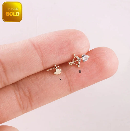 14K Gold Cupid’s Bow Helix Stud