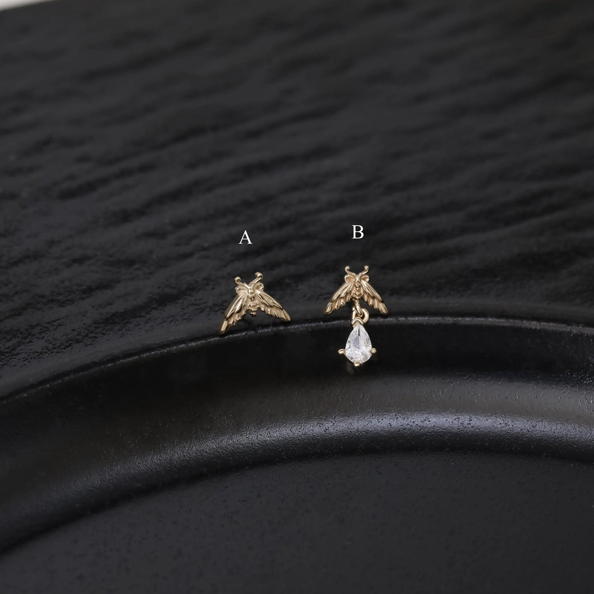 14K Gold Moth Earring