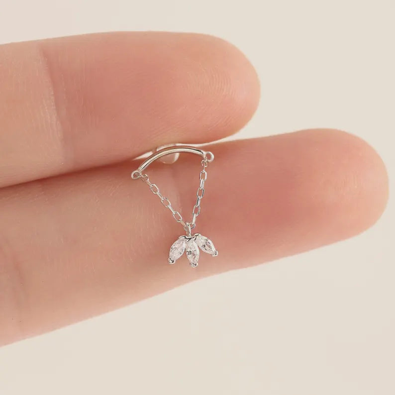 14K White Gold Chain Dangle Stud