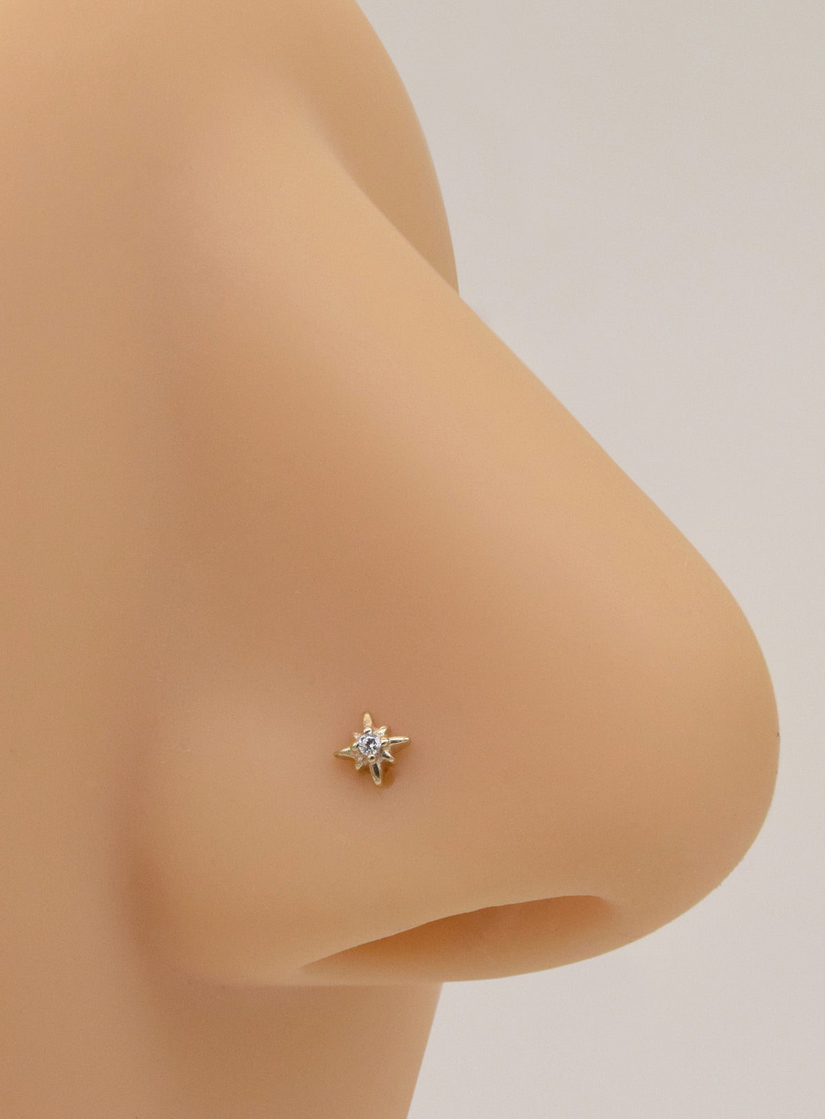 14K Solid Gold Nose Stud with Star Cubic Zirconia