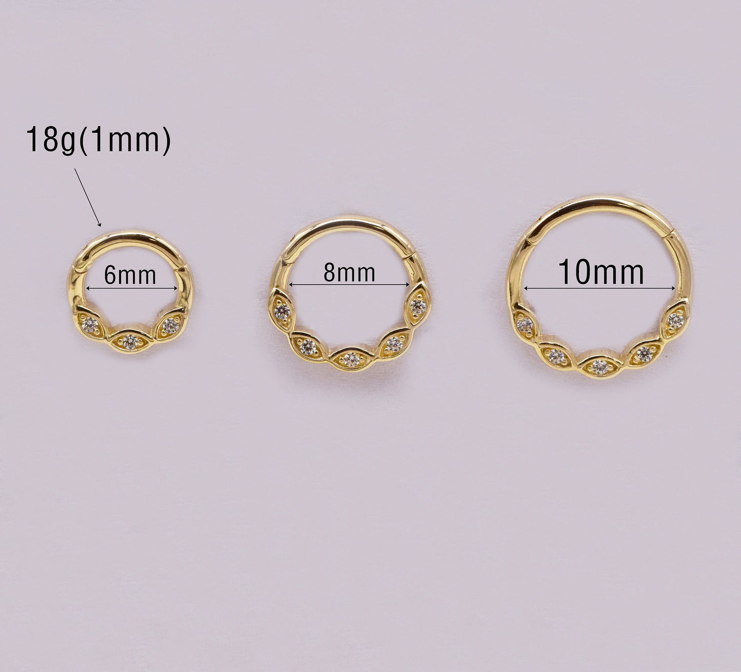 14K Solid Gold Evil Eye Hoop Septum Cartilage Nose Piercing 18G