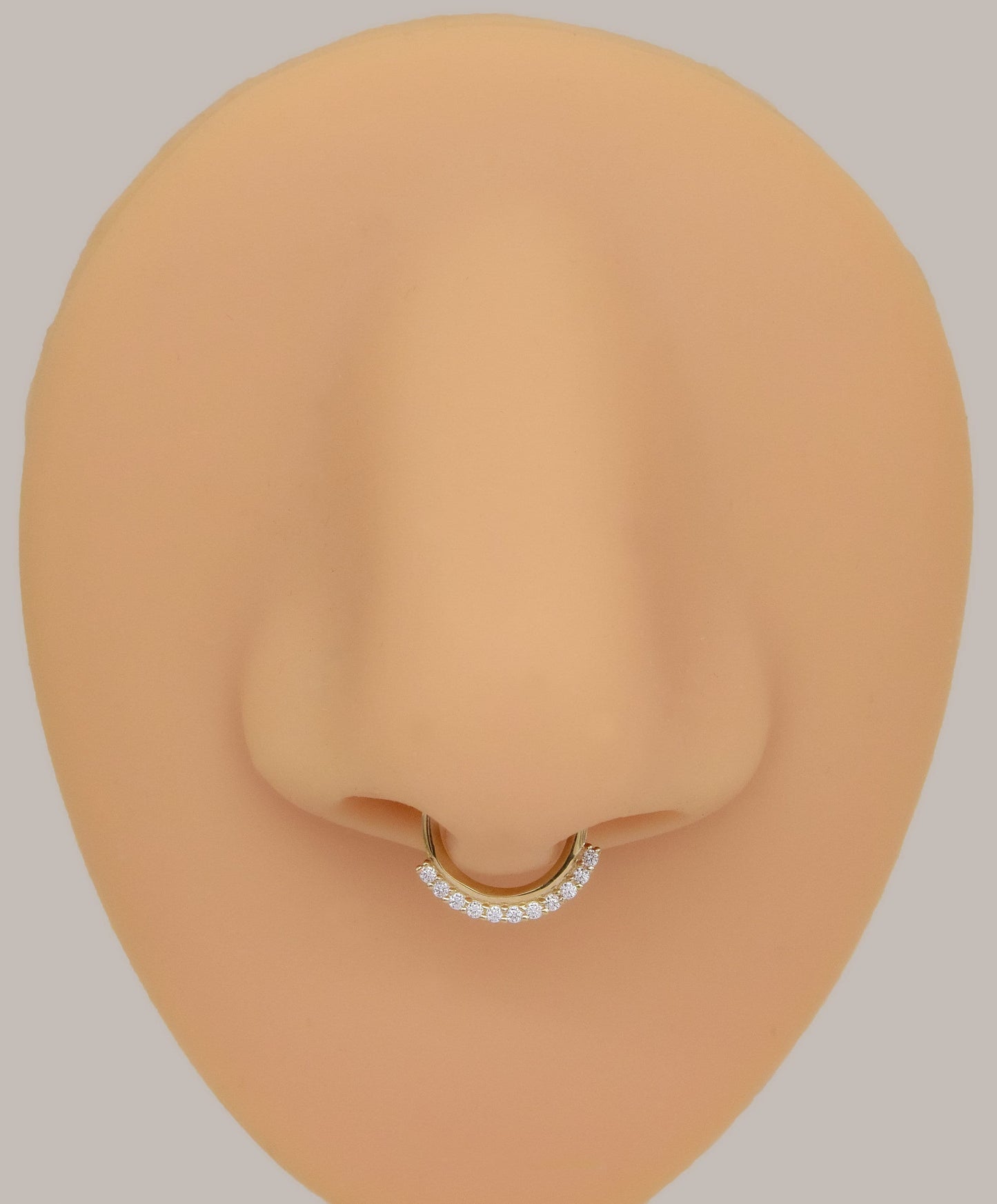 14K Solid Gold Hinged Cubic Zirconia Septum Ring 18g