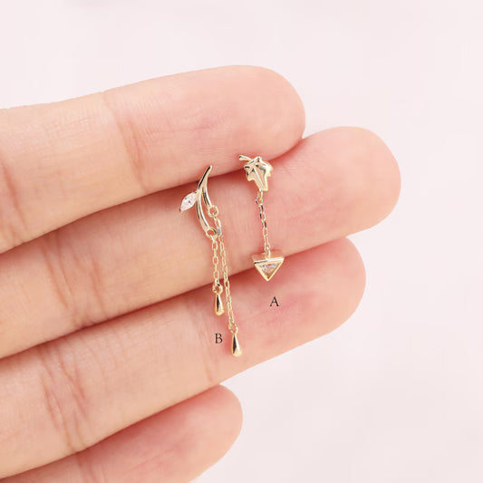 14K Gold Leaf Dangle Cartilage Stud