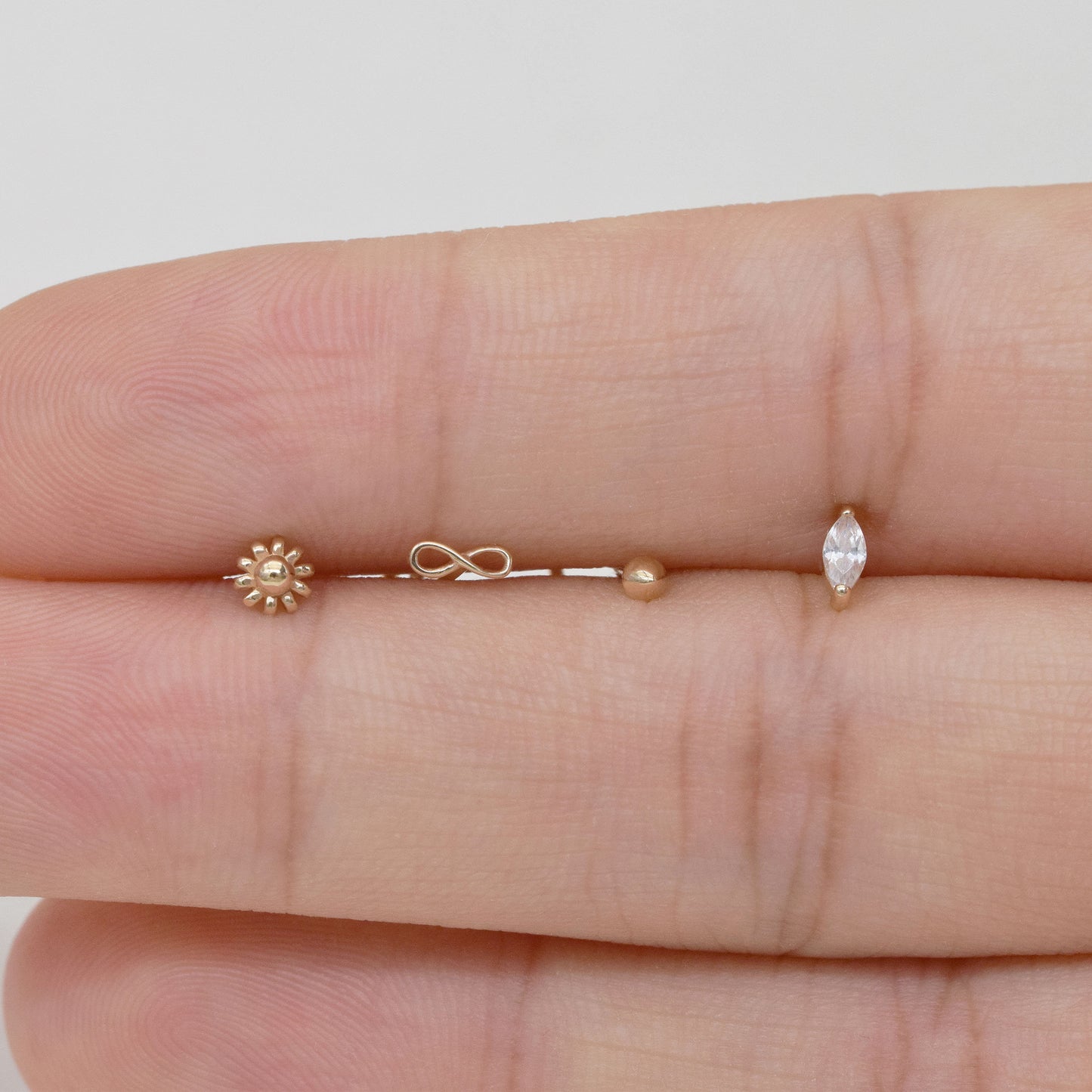 14K Solid Gold Marquise Flower Nose Stud 20G