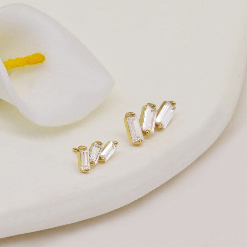 14K Gold Baguette Climber Stud