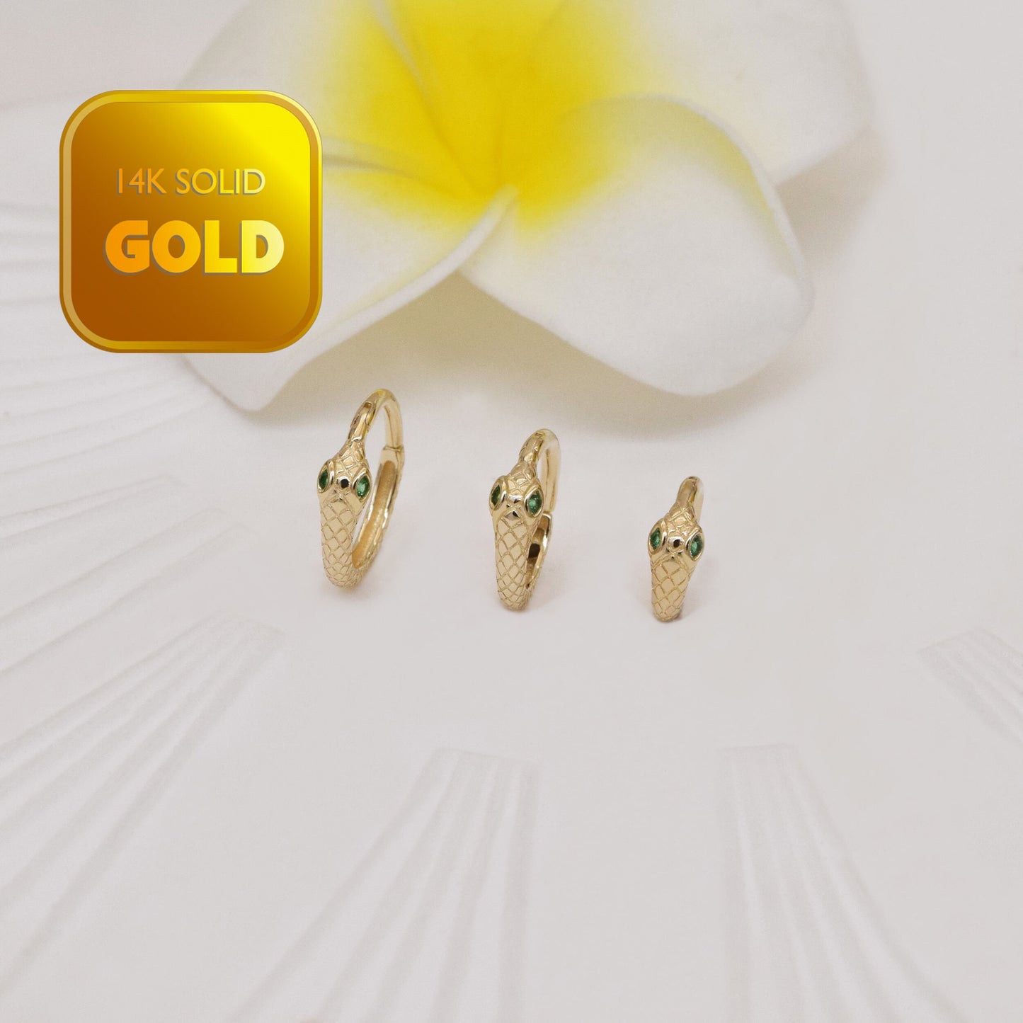 14K Solid Gold Snake Septum Helix Tragus Emerald Hoop