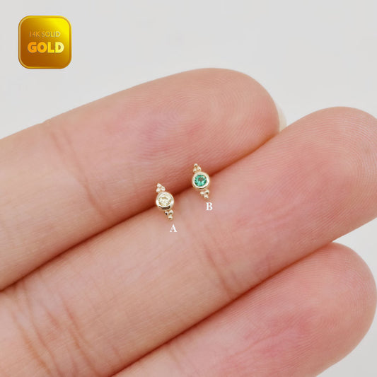 14K Solid Gold Three Bead Helix Stud