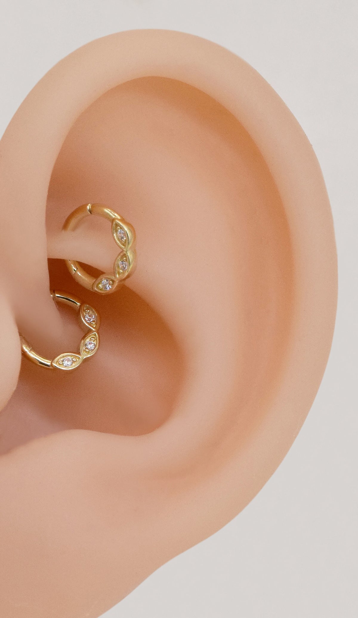 14K Solid Gold Sparkle Evil Eye Clicker Hoop