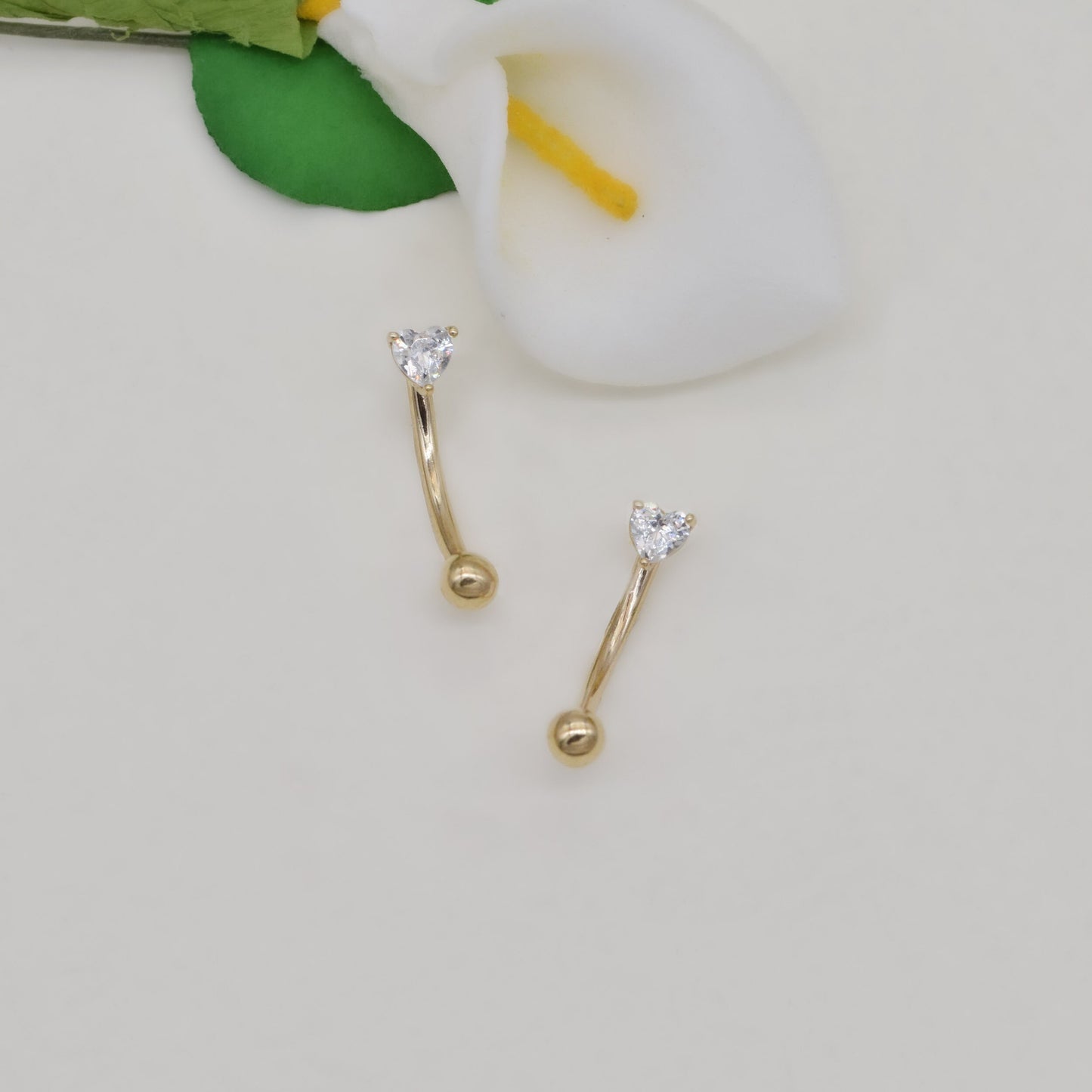 14K Solid Gold Heart Rook Earring Curved Barbell 16g