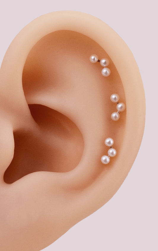 14K Gold Trinity Pearl Stud Earring
