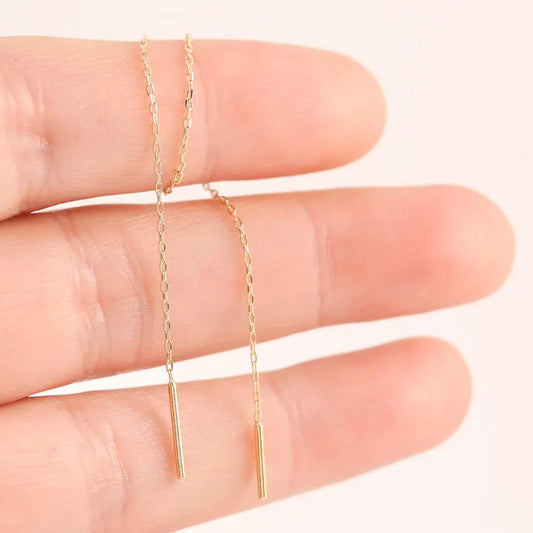 14K Solid Gold Chain Threader Earring