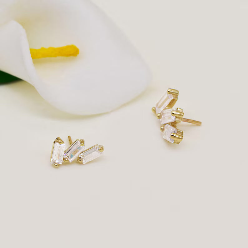 14K Gold Baguette Climber Stud