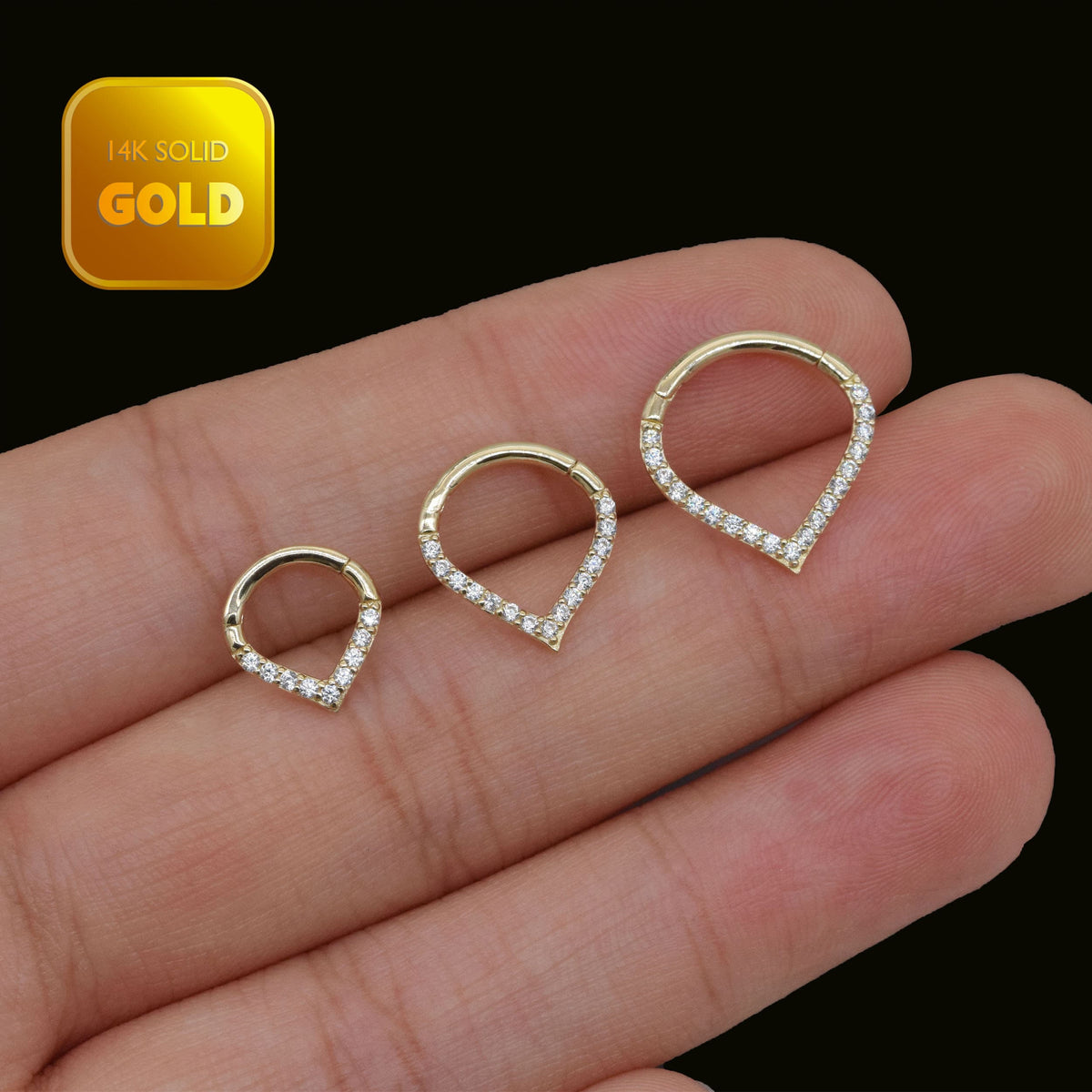 14K Solid Gold Sparkling V-Shaped Clicker Hoop