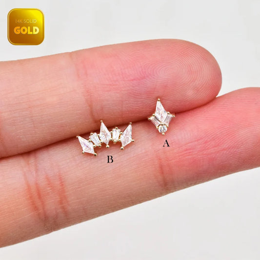 14K Solid Gold Geometric Climber Stud