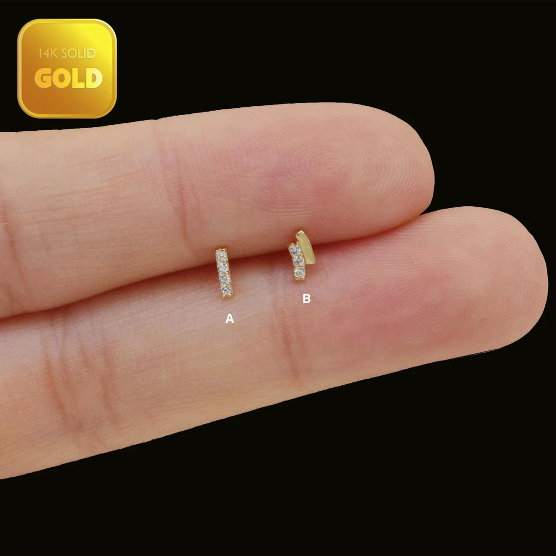 14K Gold Curved Bar Cartilage Stud Earring