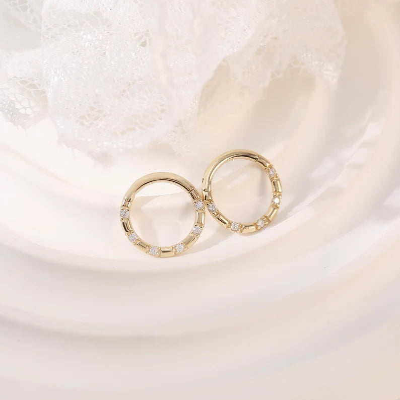 14K Gold Diamond Septum Clicker Ring