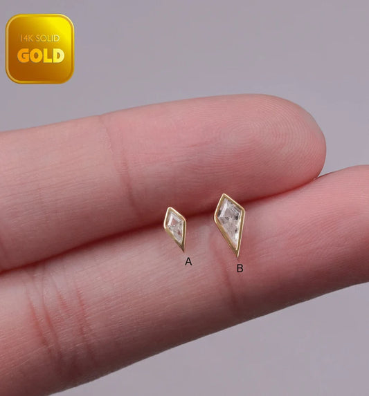 14K Solid Gold Diamond-Cut Kite Stud Earring
