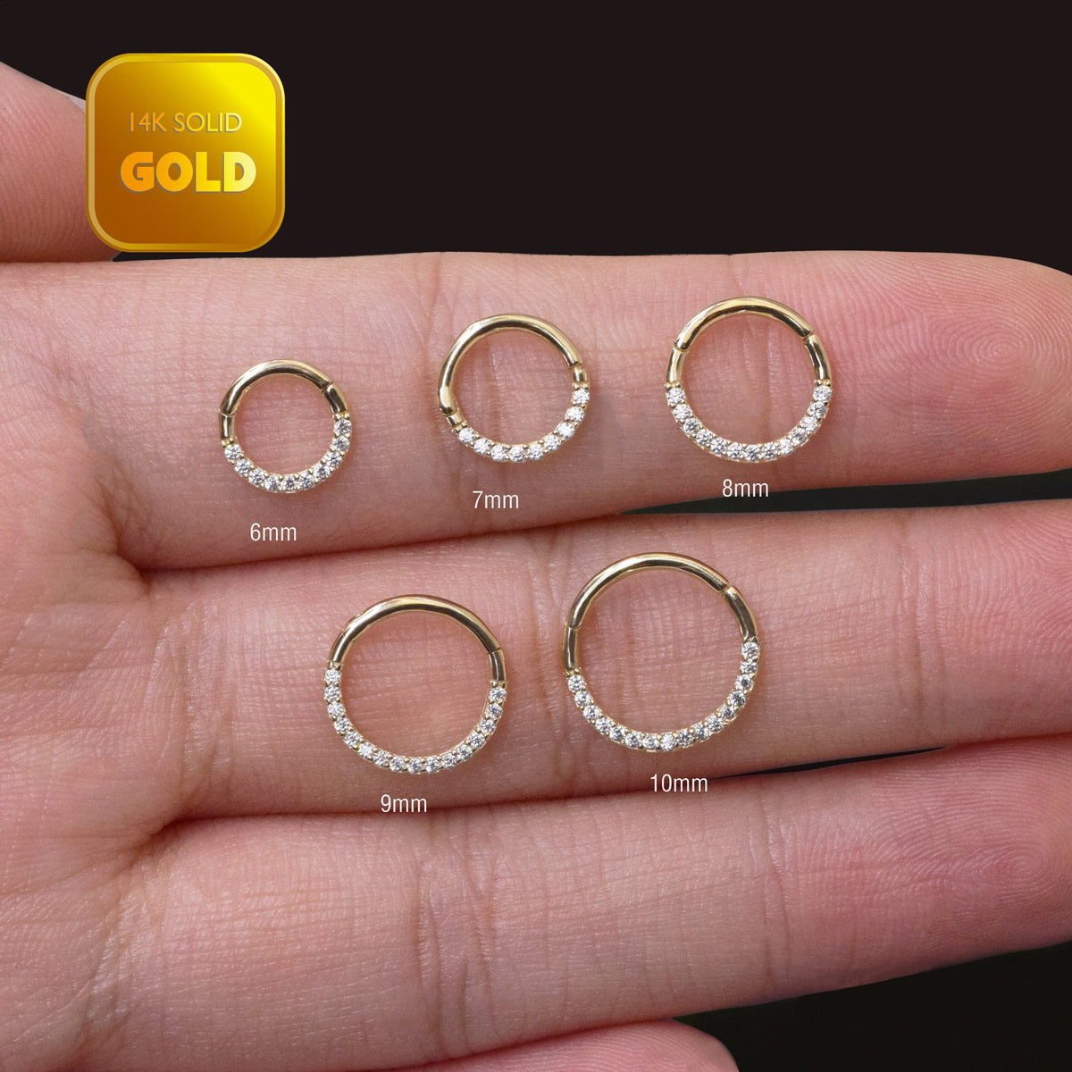 14K Solid Gold Sparkle Clicker Hoop