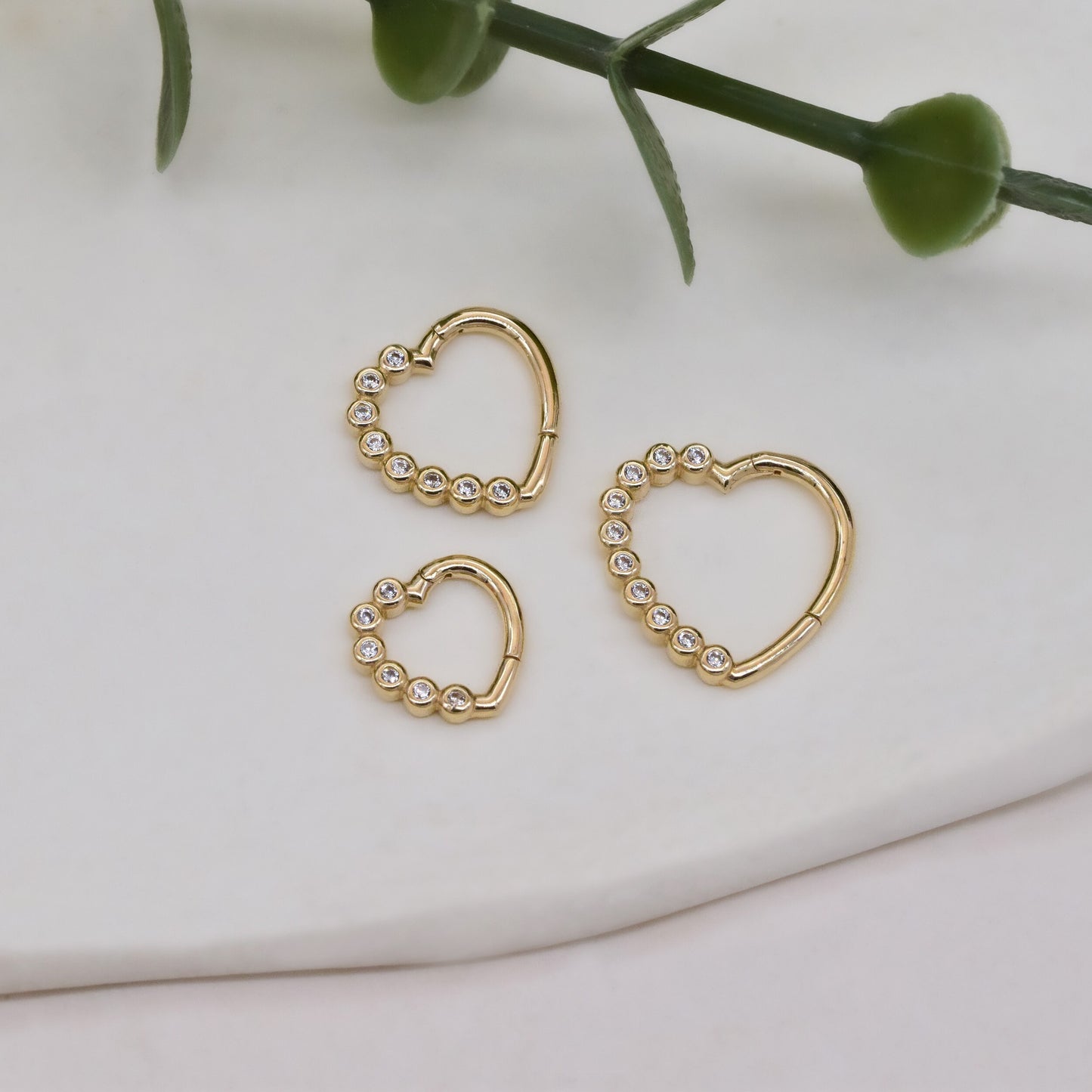 14K Solid Gold Heart Hoop Earring Nose Ring Daith Piercing