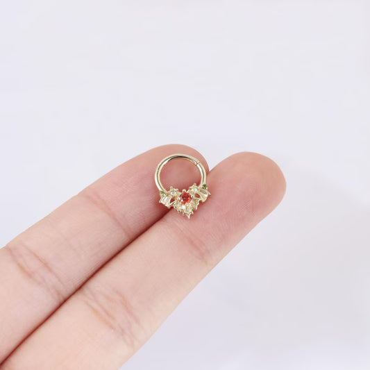 14K Gold Cluster Septum Daith Helix Cartilage Hoop 16g