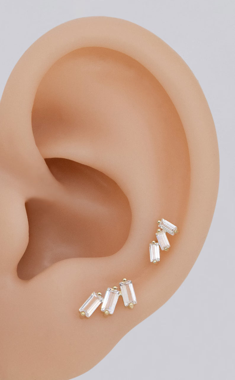 14K Gold Baguette Climber Stud