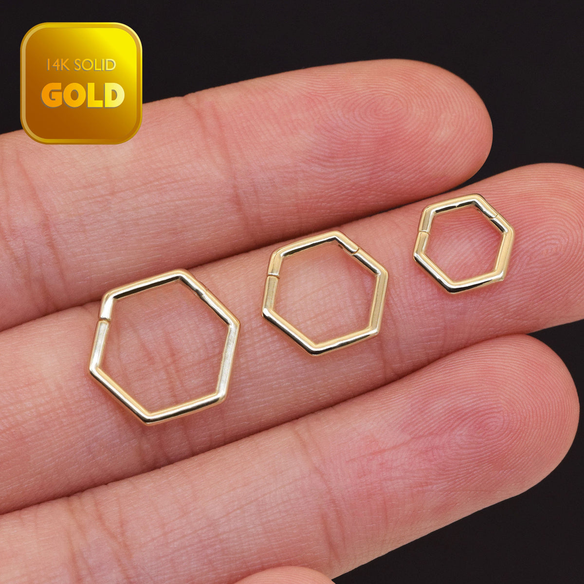 14K Solid Gold Hexagon Clicker Hoop