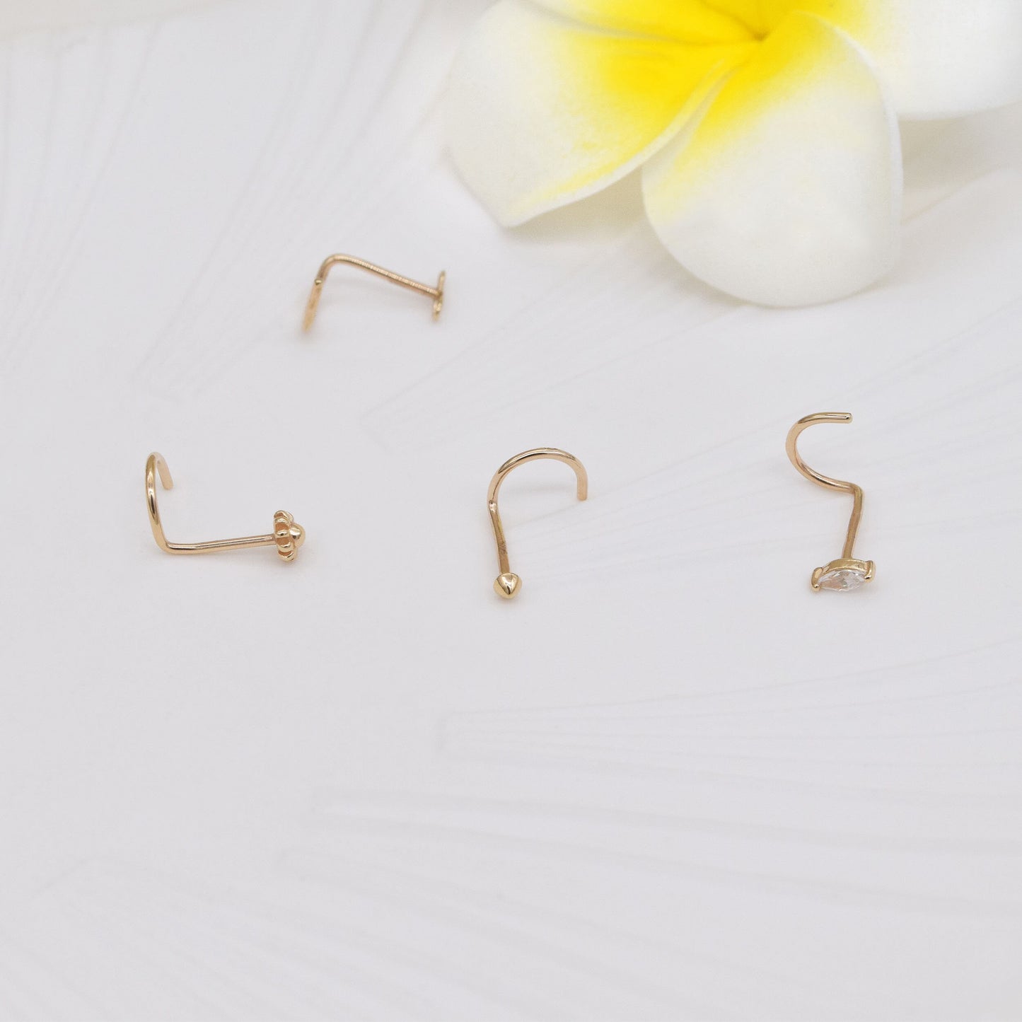 14K Solid Gold Marquise Flower Nose Stud 20G