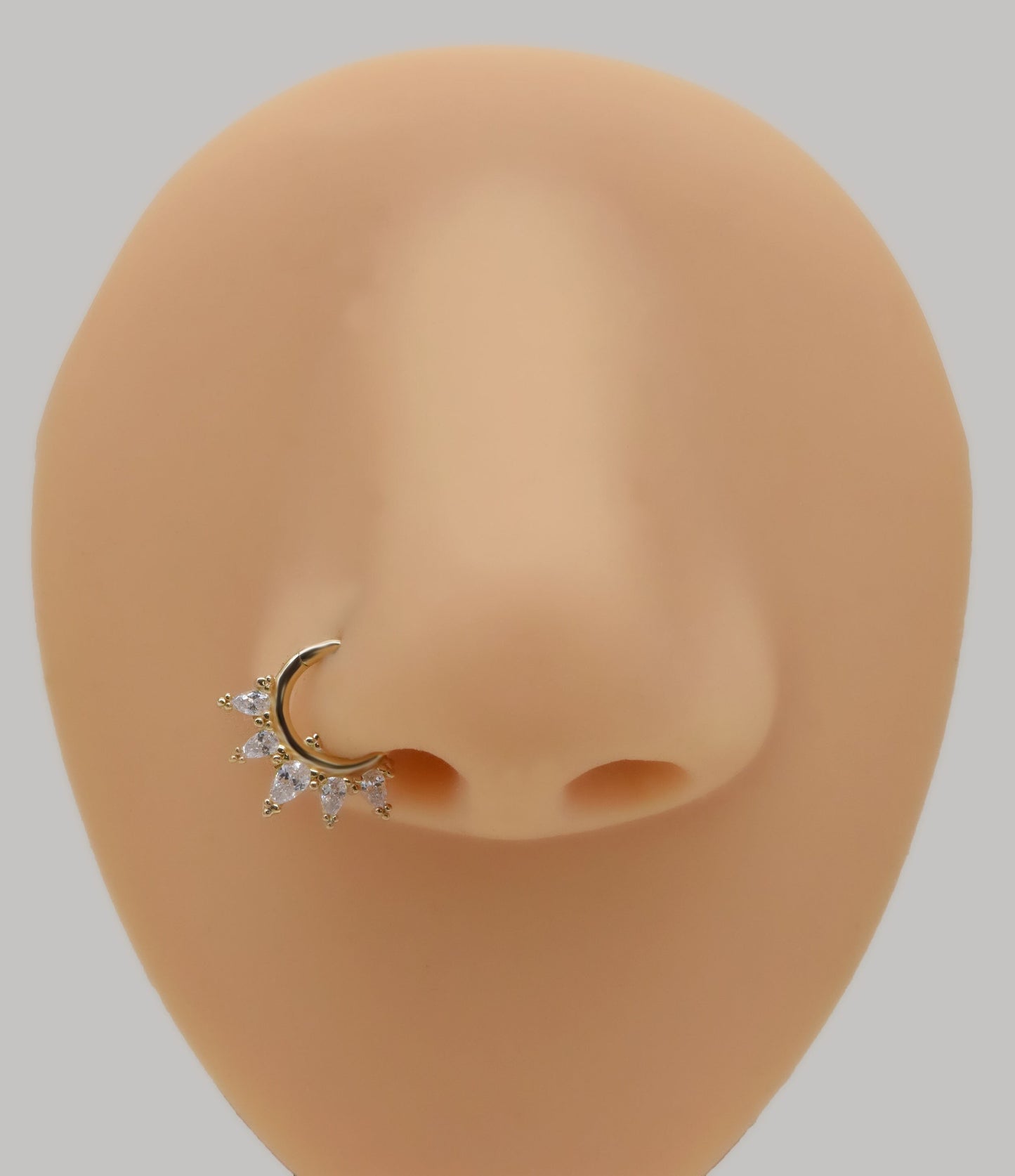 14K Solid Gold Marquise Clicker Septum Daith Hoop Nose Ring 16G