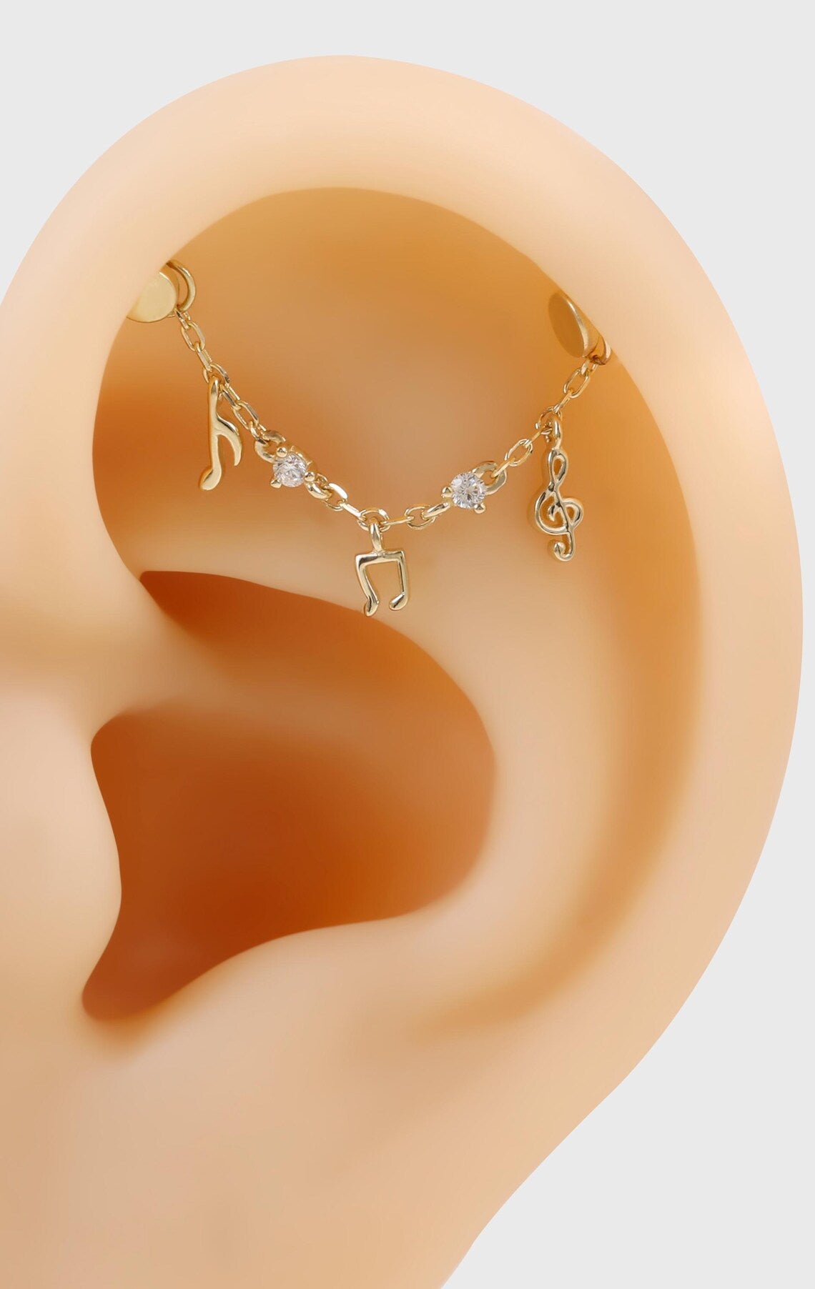 14K Solid Gold Musical Notes Chain Piercing