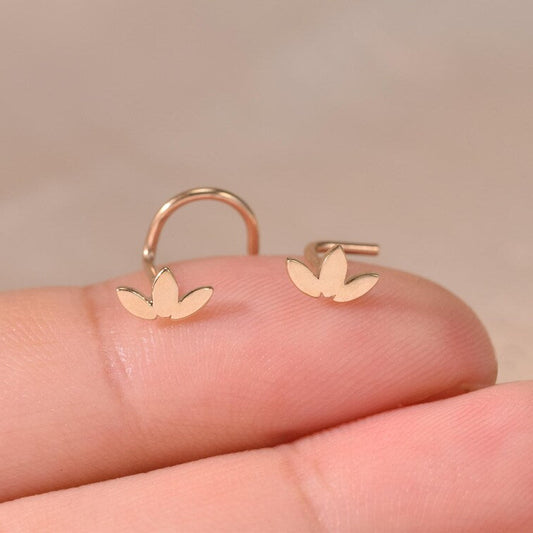 14K Solid Gold Lotus Star Nose Stud