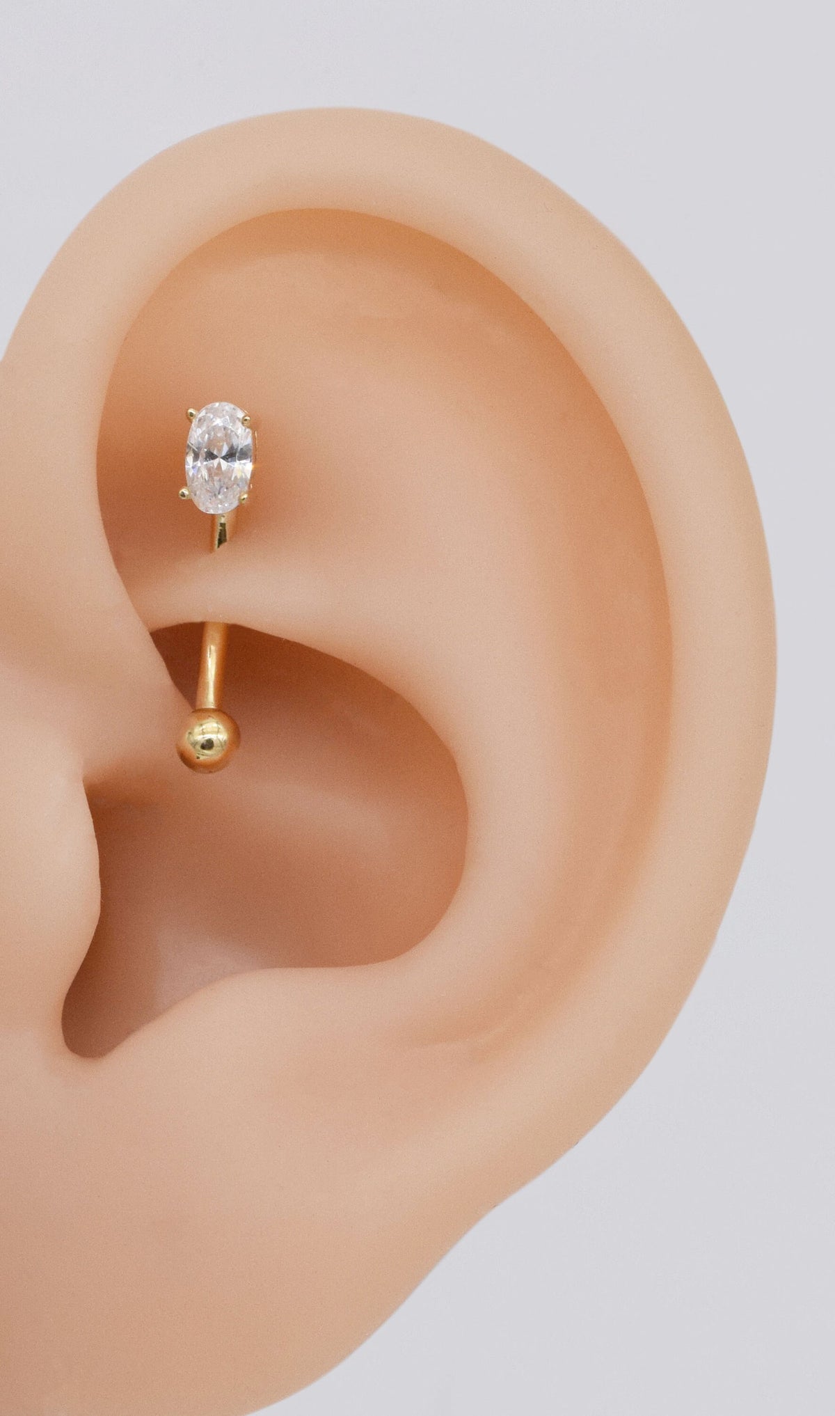 14K Solid Gold Oval Sparkle Curved Barbell