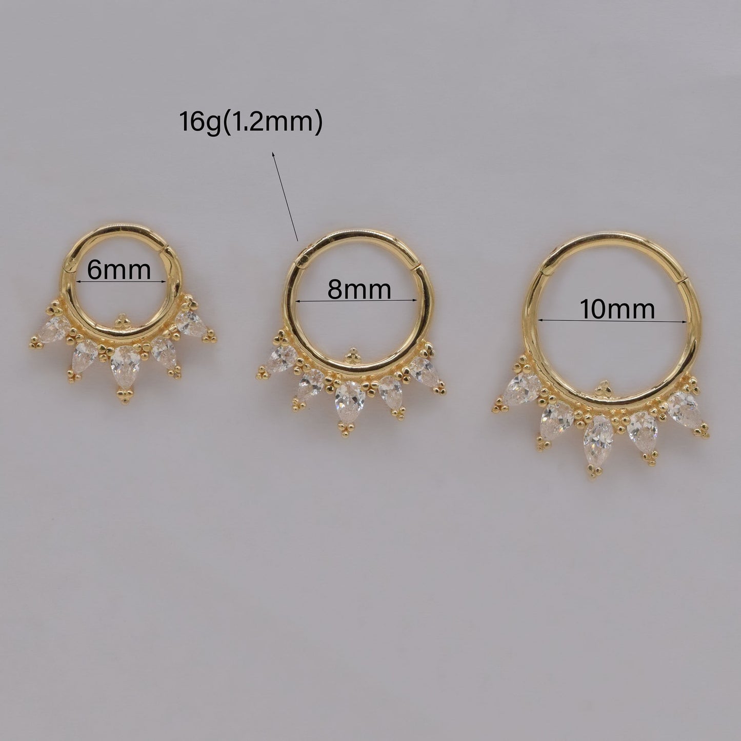 14K Solid Gold Marquise Clicker Septum Daith Hoop Nose Ring 16G