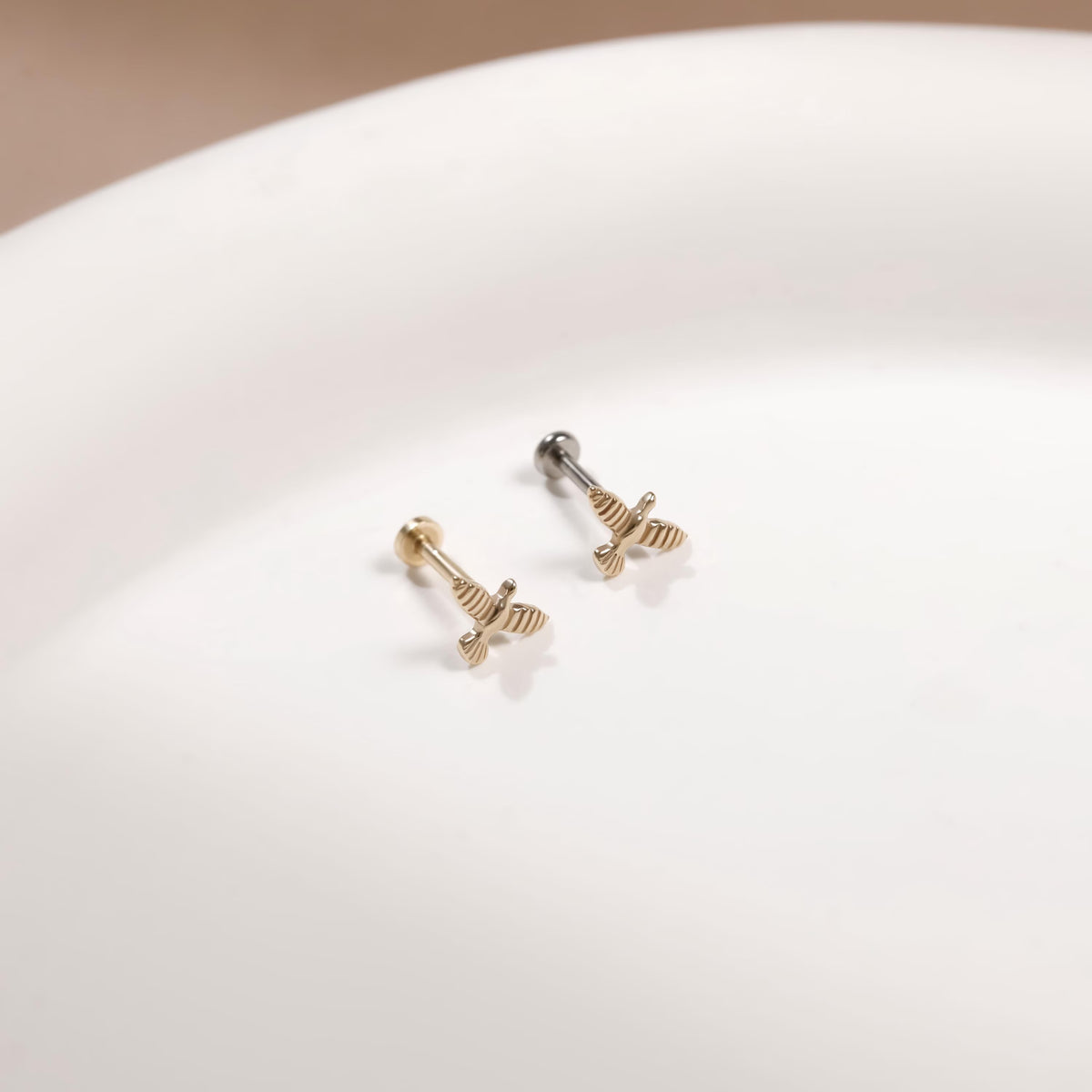 14K Gold Dove Flat Back Earring