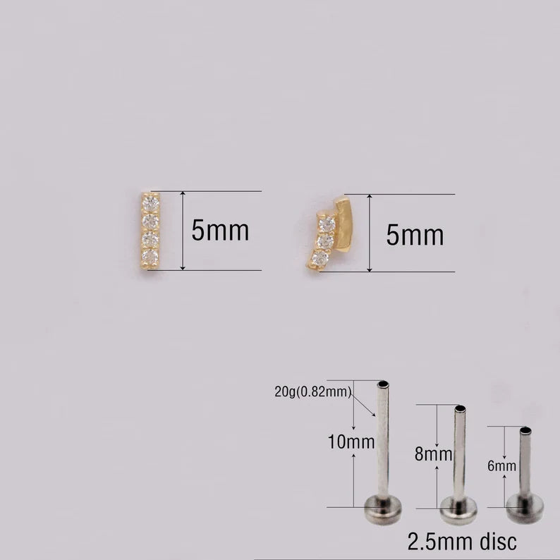14K Gold Curved Bar Cartilage Stud Earring