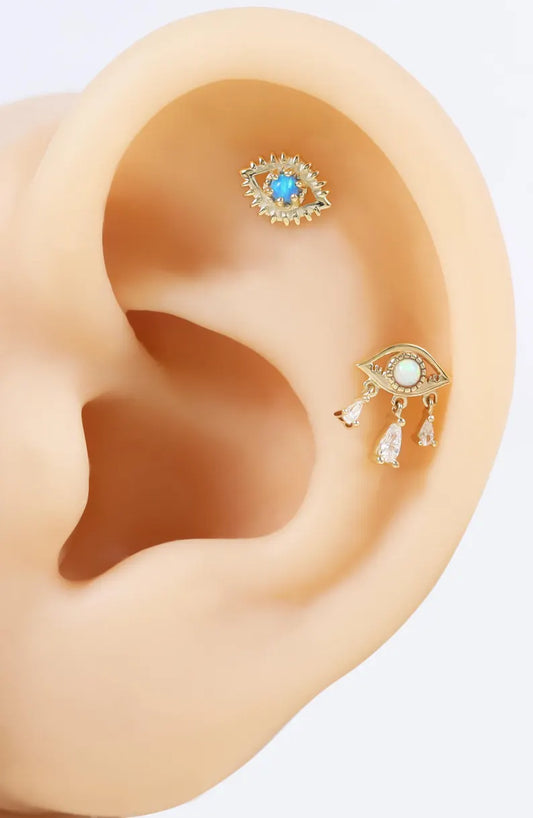14K Gold Opal Evil Eye Stud