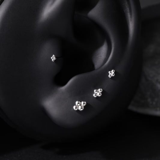 14K White Gold Four Bead Stud