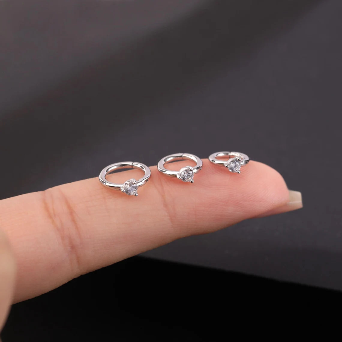 14K Solid Gold Solitaire Clicker Hoop