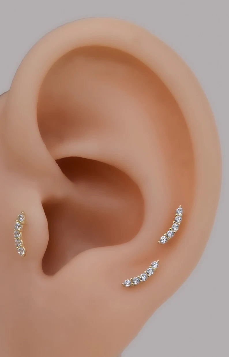 14K Gold Dainty Climber Bar Earring