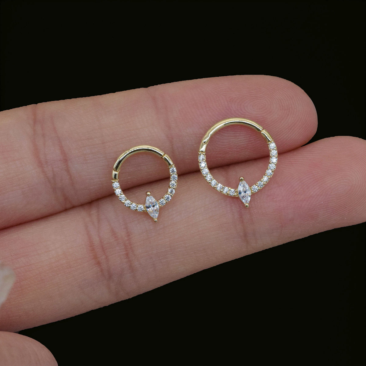 14K Solid Gold Vertical Marquise Clicker Hoop