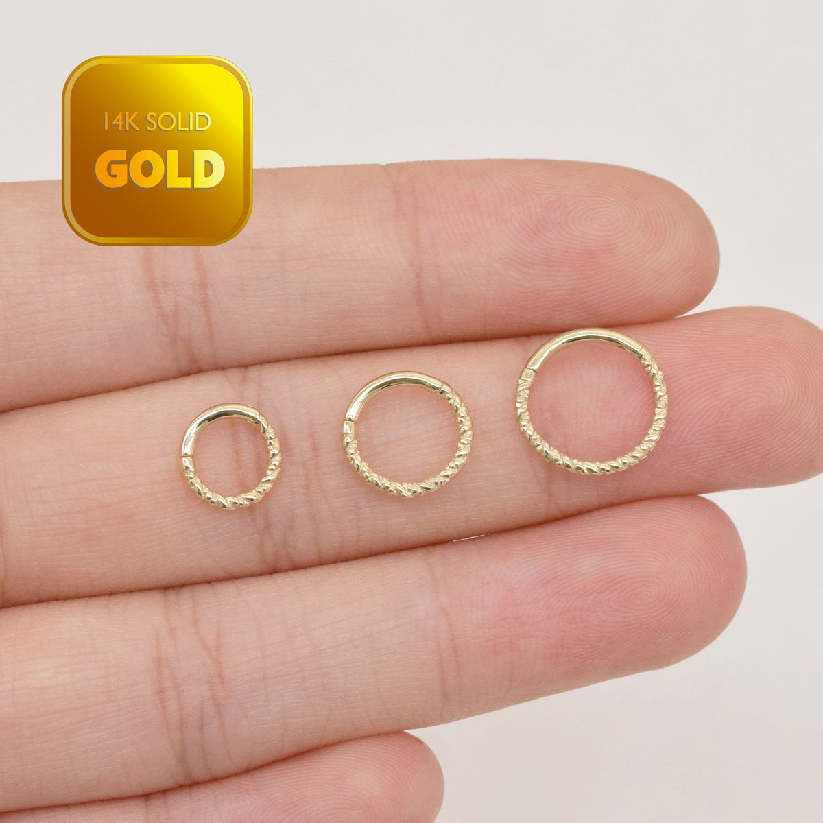 14K Solid Gold Twisted Clicker Hoop