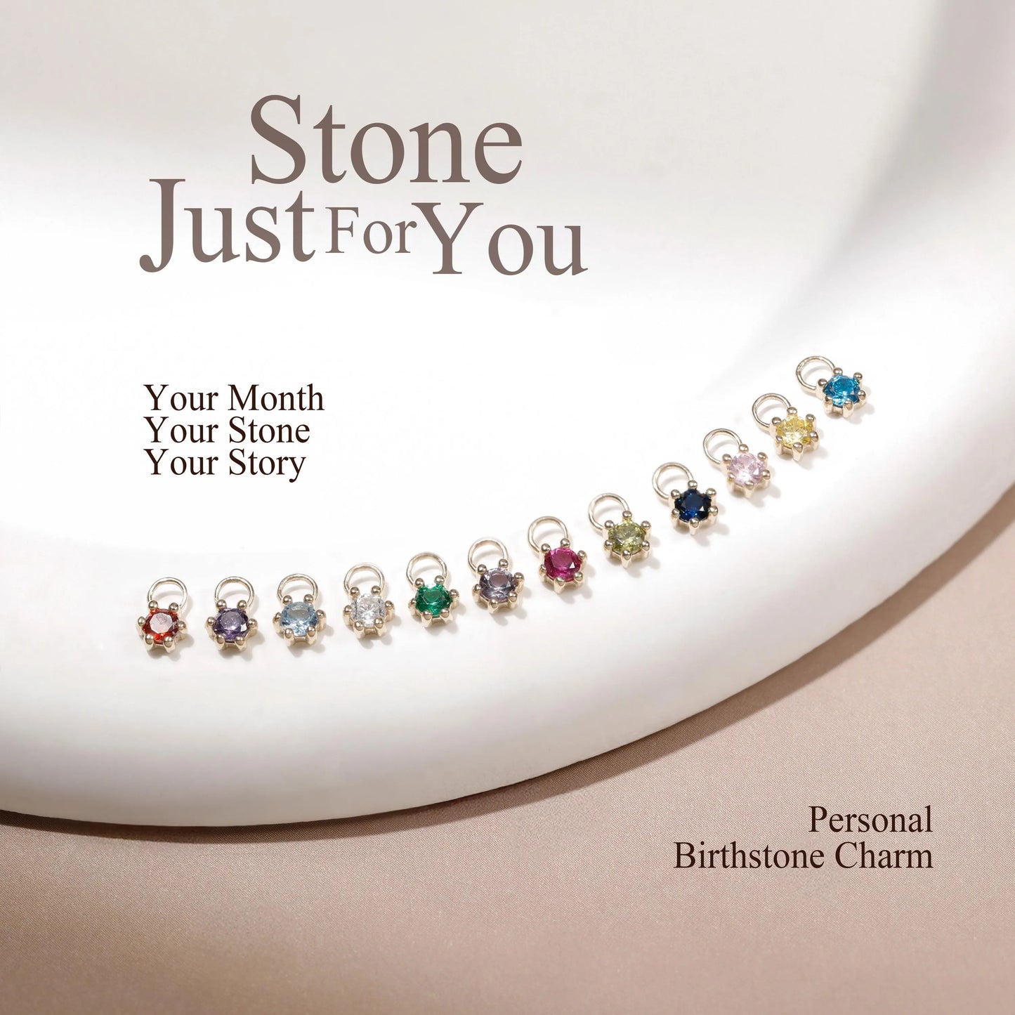 14K Solid Gold Birthstone Charm