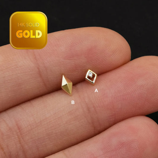 14K Solid Gold Tiny Rhombus Cartilage Stud