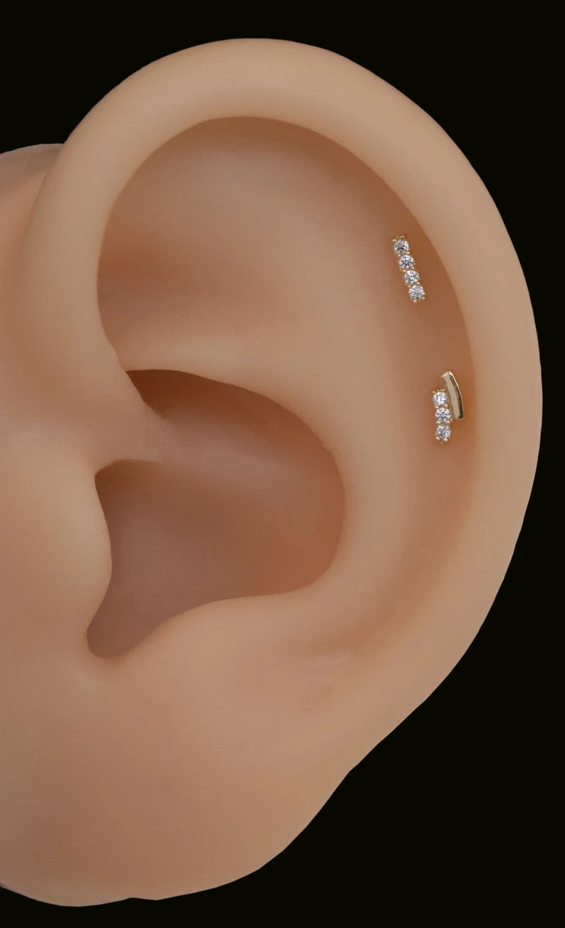 14K Gold Curved Bar Cartilage Stud Earring