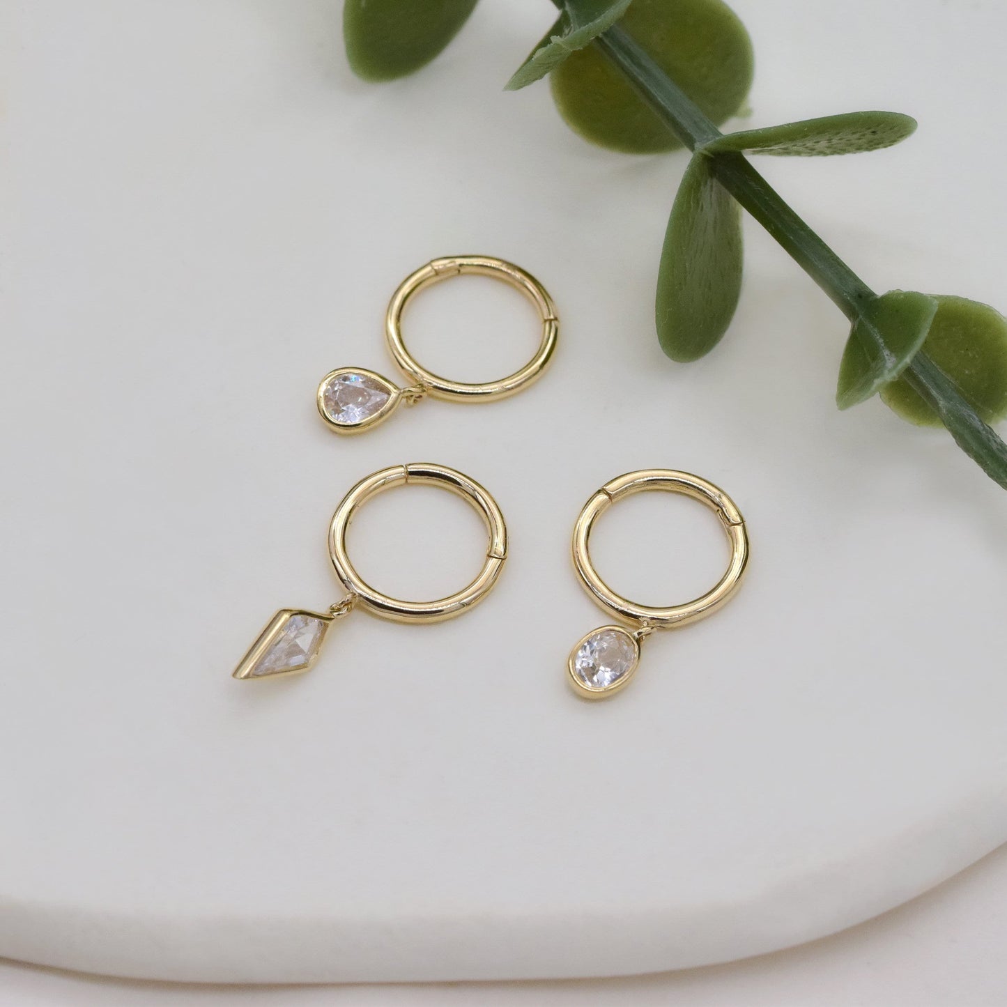 14K Solid Gold Dangle Charm Hoop Earring 16G