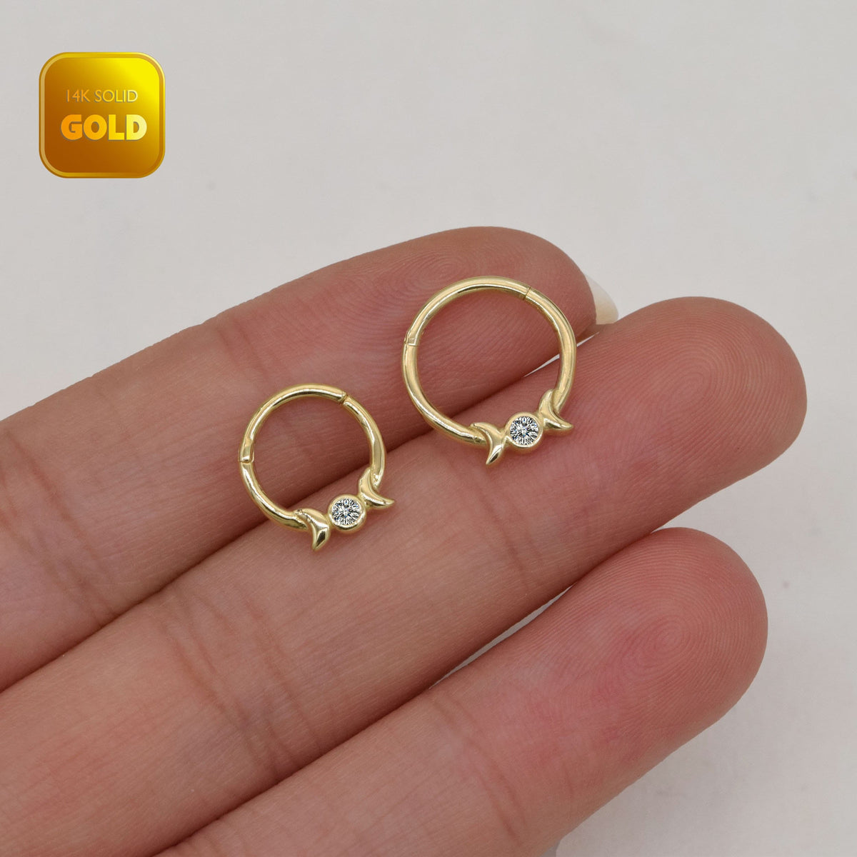 14K Solid Gold Sparkle Candy Clicker Hoop
