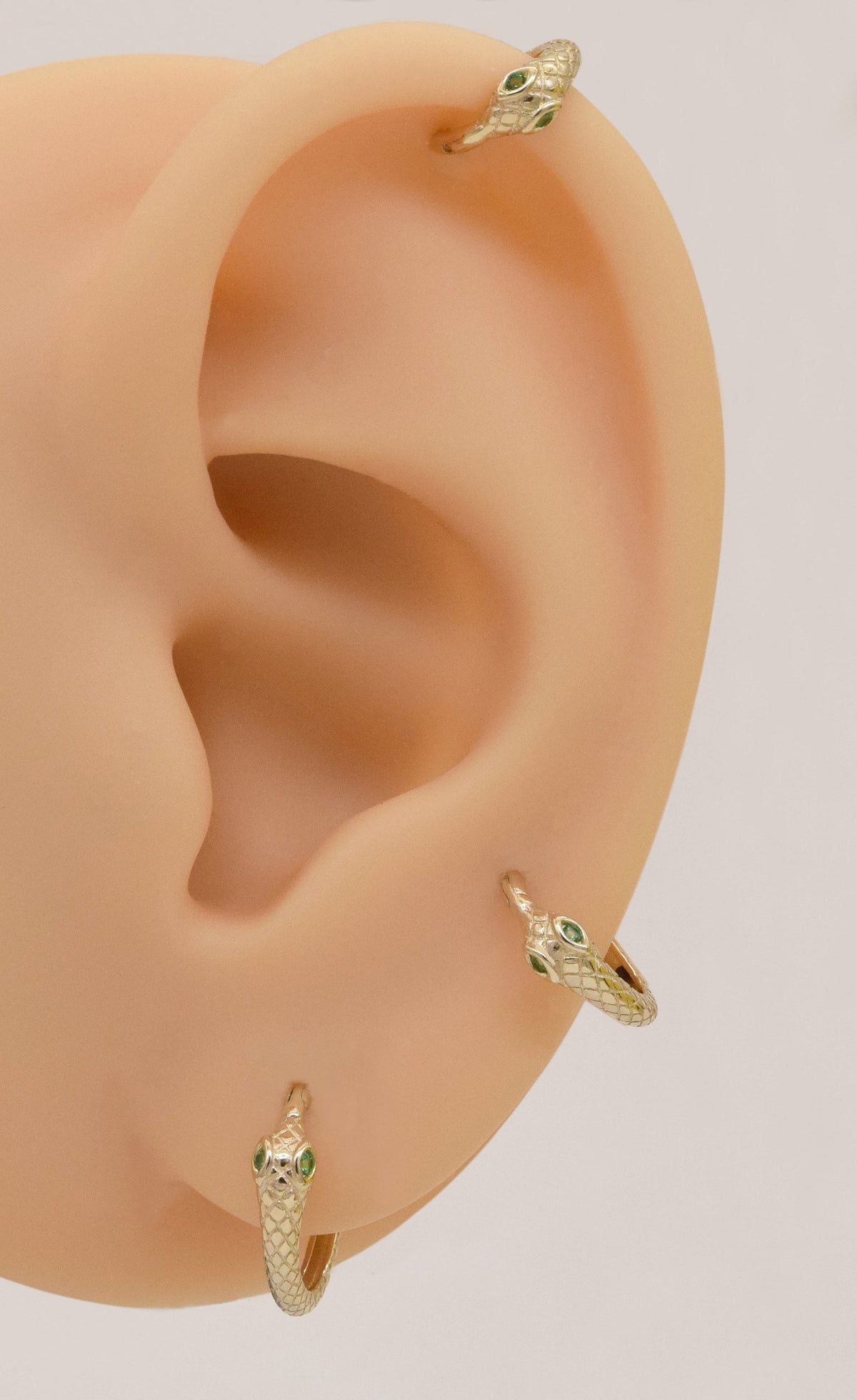 14K Solid Gold Snake Emerald Clicker Hoop